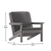 Charlestown All-Weather Poly Resin Wood Adirondack Style Deep Seat Patio Club Chair with Cushions, Gray/Gray