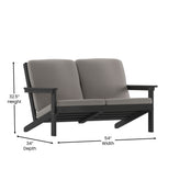 Charlestown All-Weather Poly Resin Wood Adirondack Style Deep Seat Patio Loveseat with Cushions, Black/Charcoal