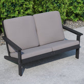 Charlestown All-Weather Poly Resin Wood Adirondack Style Deep Seat Patio Loveseat with Cushions, Black/Charcoal