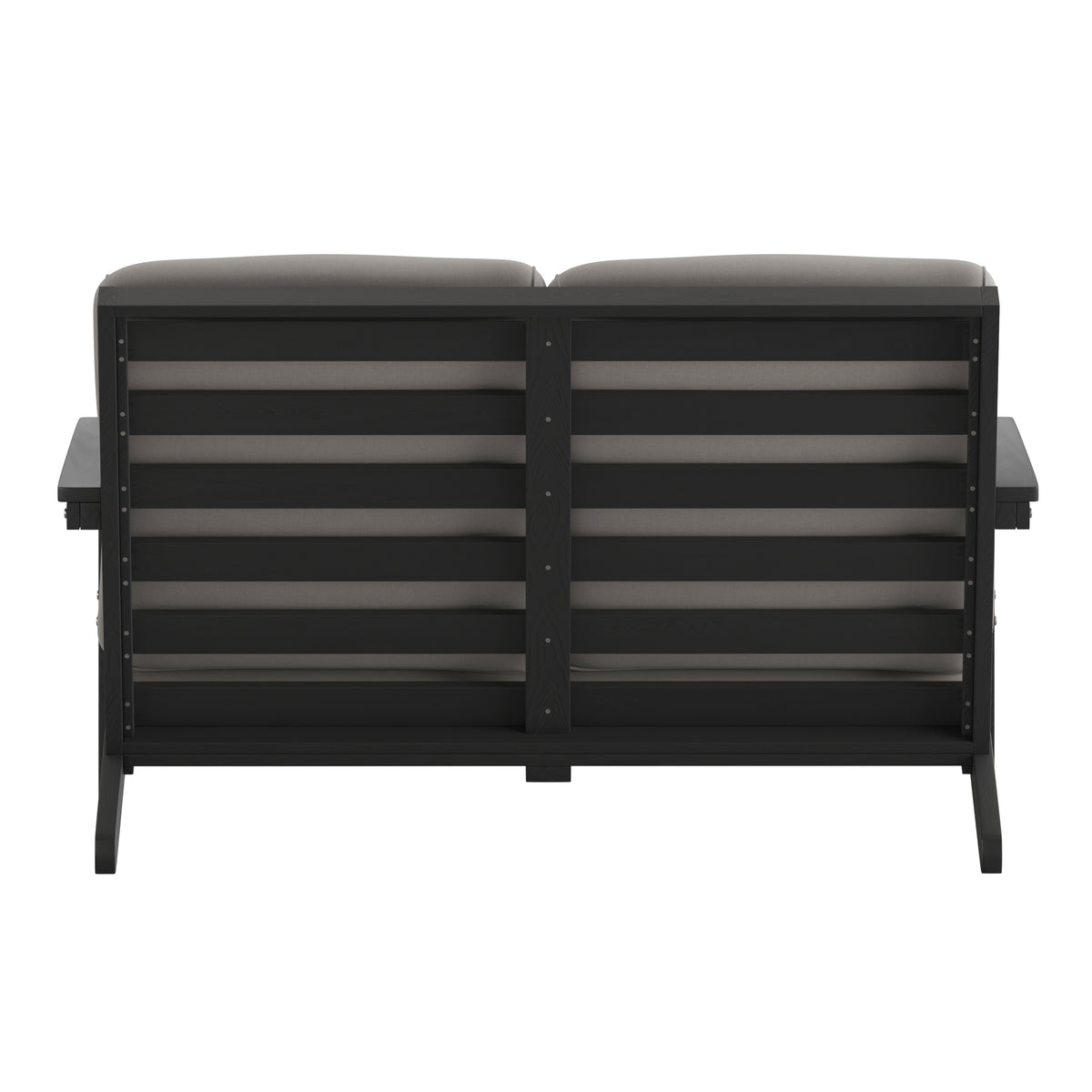 Charlestown All-Weather Poly Resin Wood Adirondack Style Deep Seat Patio Loveseat with Cushions, Black/Charcoal