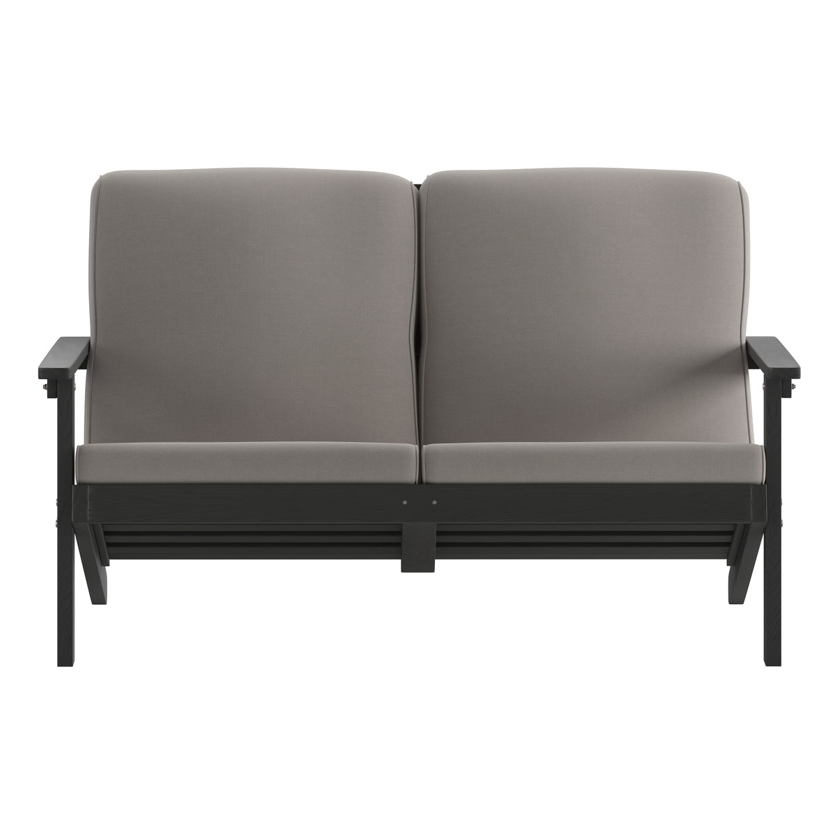 Charlestown All-Weather Poly Resin Wood Adirondack Style Deep Seat Patio Loveseat with Cushions, Black/Charcoal