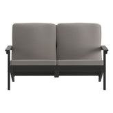 Charlestown All-Weather Poly Resin Wood Adirondack Style Deep Seat Patio Loveseat with Cushions, Black/Charcoal