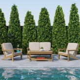Charlestown All-Weather Poly Resin Wood Adirondack Style Deep Seat Patio Loveseat with Cushions, Natural Cedar/Cream