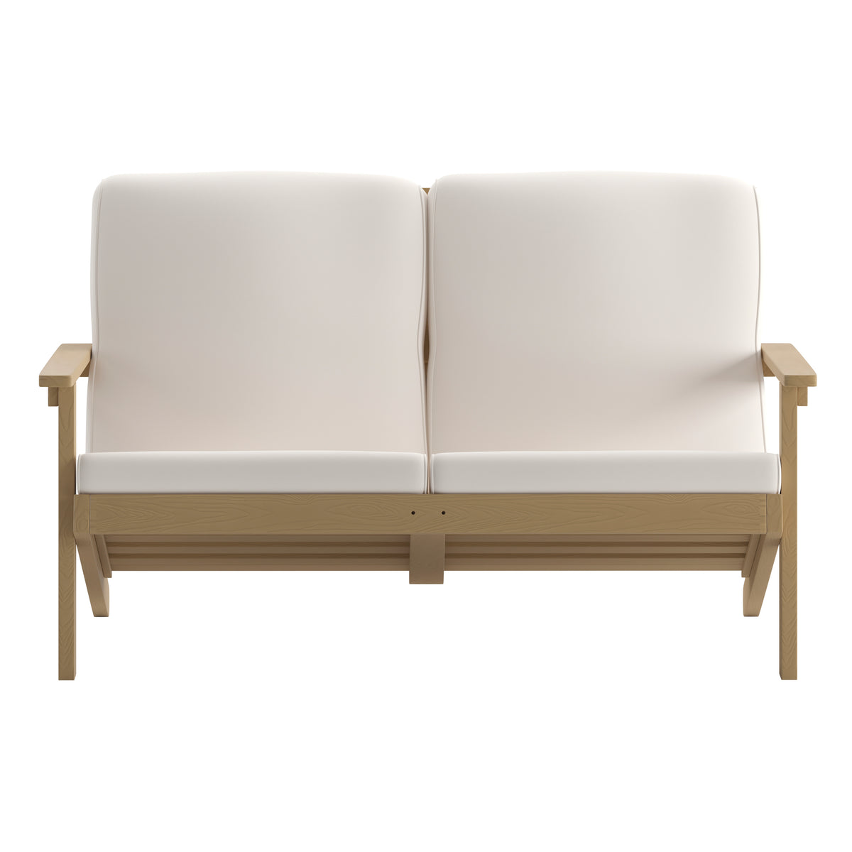 Charlestown All-Weather Poly Resin Wood Adirondack Style Deep Seat Patio Loveseat with Cushions, Natural Cedar/Cream