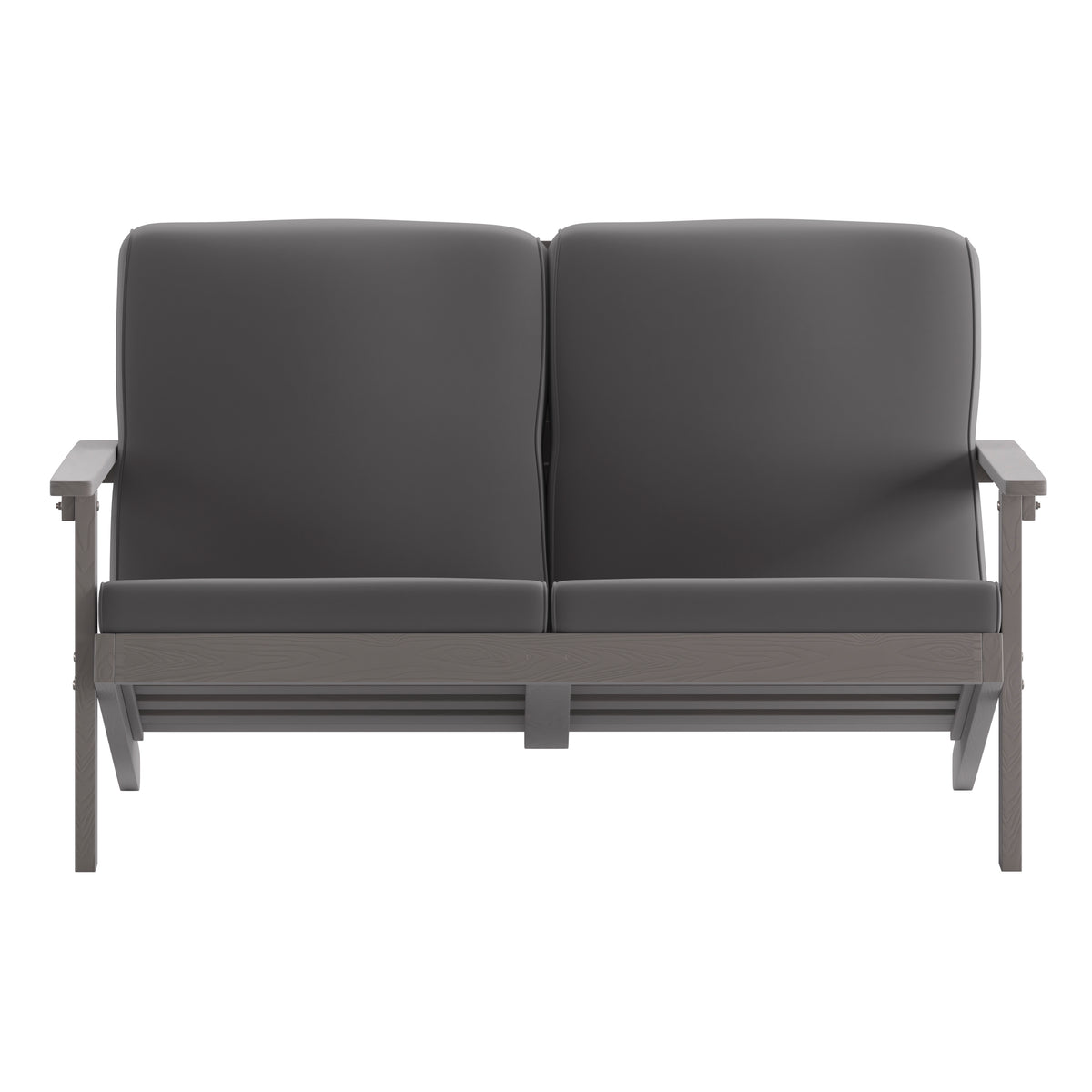 Charlestown All-Weather Poly Resin Wood Adirondack Style Deep Seat Patio Loveseat with Cushions, Gray/Gray