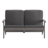 Charlestown All-Weather Poly Resin Wood Adirondack Style Deep Seat Patio Loveseat with Cushions, Gray/Gray