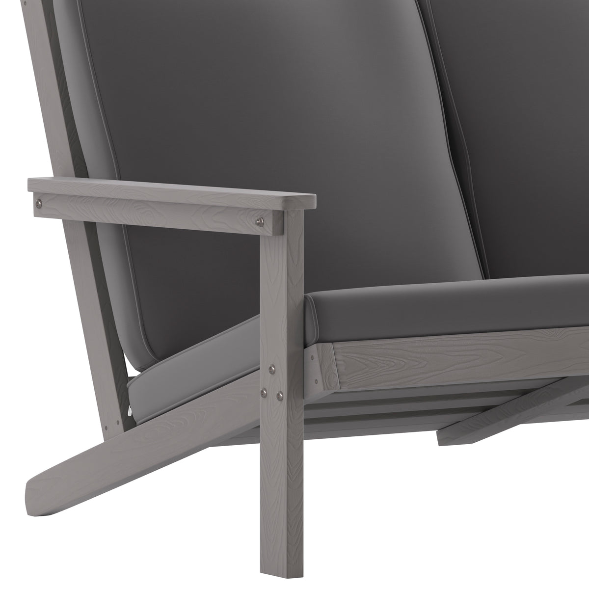 Charlestown All-Weather Poly Resin Wood Adirondack Style Deep Seat Patio Loveseat with Cushions, Gray/Gray
