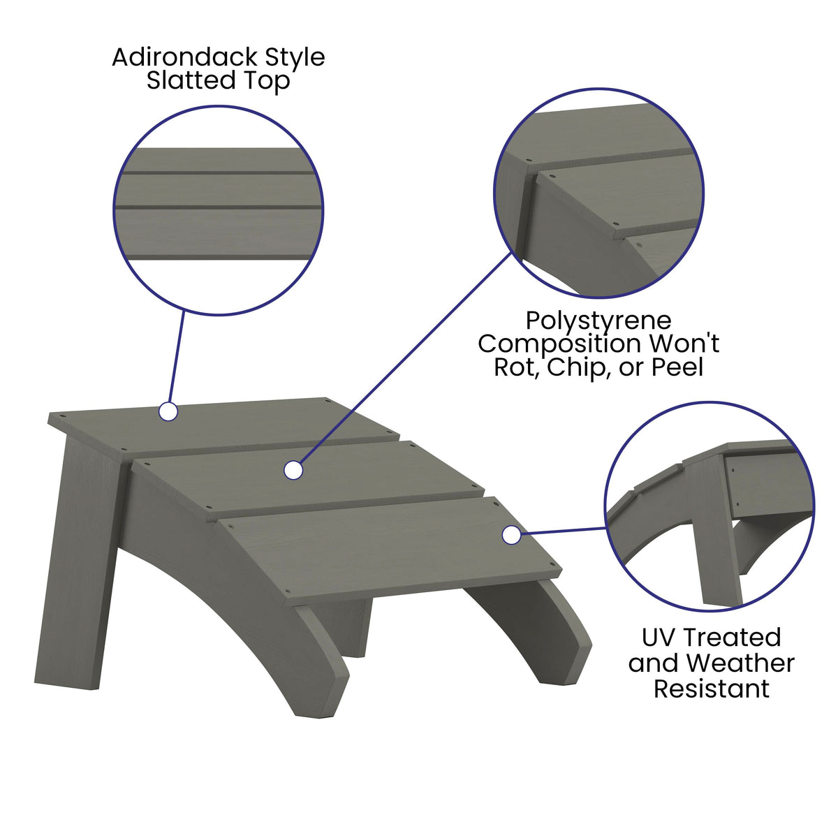 Sawyer Modern Commercial Grade All-Weather Poly Resin Wood Adirondack Ottoman Foot Rest in Gray