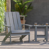 2 Pack Charlestown Commercial All-Weather Poly Resin Wood Adirondack Chairs with Side Table in Gray
