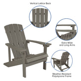 2 Pack Charlestown Commercial All-Weather Poly Resin Wood Adirondack Chairs with Side Table in Gray