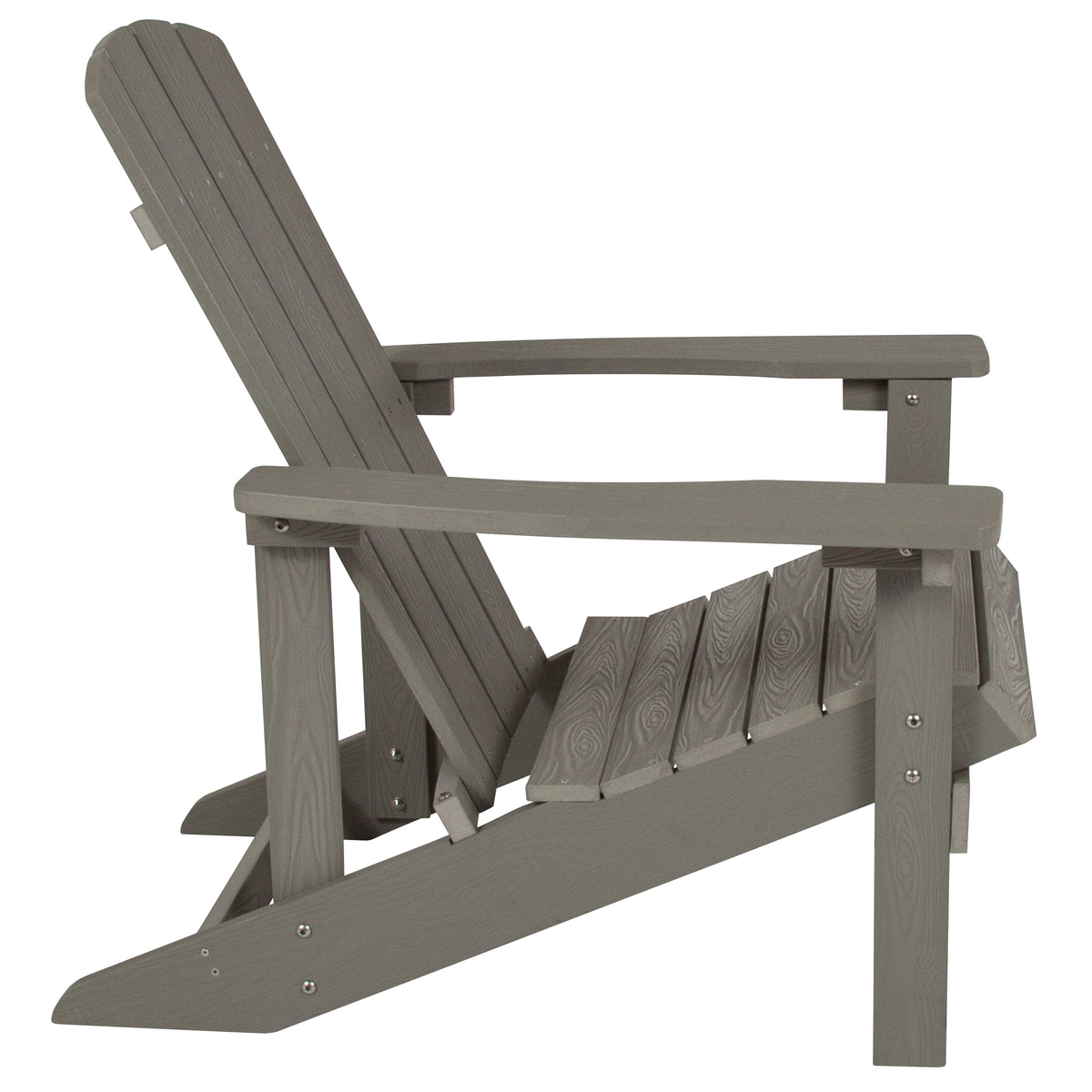 2 Pack Charlestown Commercial All-Weather Poly Resin Wood Adirondack Chairs with Side Table in Gray