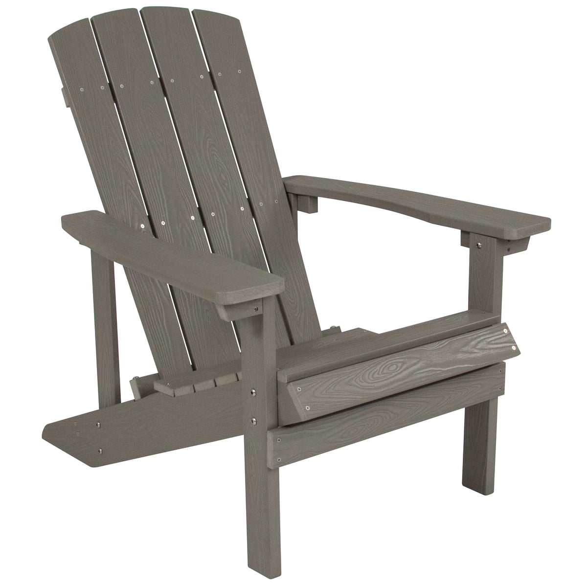 2 Pack Charlestown Commercial All-Weather Poly Resin Wood Adirondack Chairs with Side Table in Gray