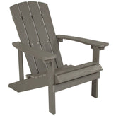 2 Pack Charlestown Commercial All-Weather Poly Resin Wood Adirondack Chairs with Side Table in Gray