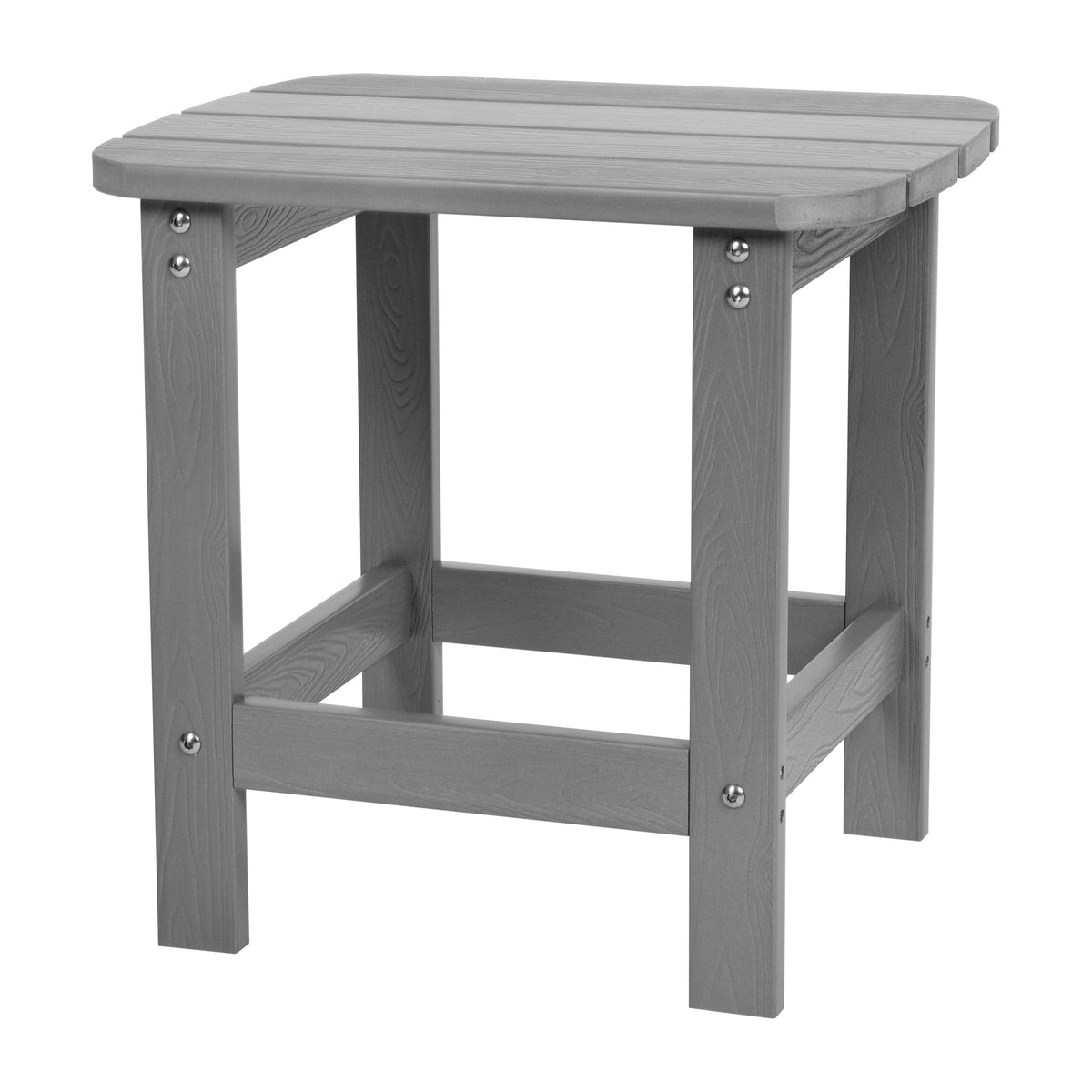 2 Pack Charlestown Commercial All-Weather Poly Resin Wood Adirondack Chairs with Side Table in Gray
