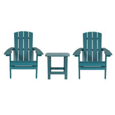 2 Pack Charlestown Commercial All-Weather Poly Resin Wood Adirondack Chairs with Side Table in Sea Foam
