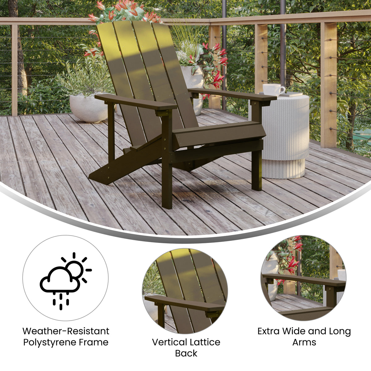 Charlestown Commercial Grade Indoor/Outdoor Adirondack Chair, Weather Resistant Durable Poly Resin Deck and Patio Seating, Mahogany