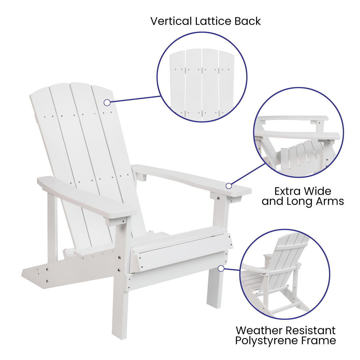 Charlestown Commercial All-Weather Poly Resin Wood Adirondack Chair in White