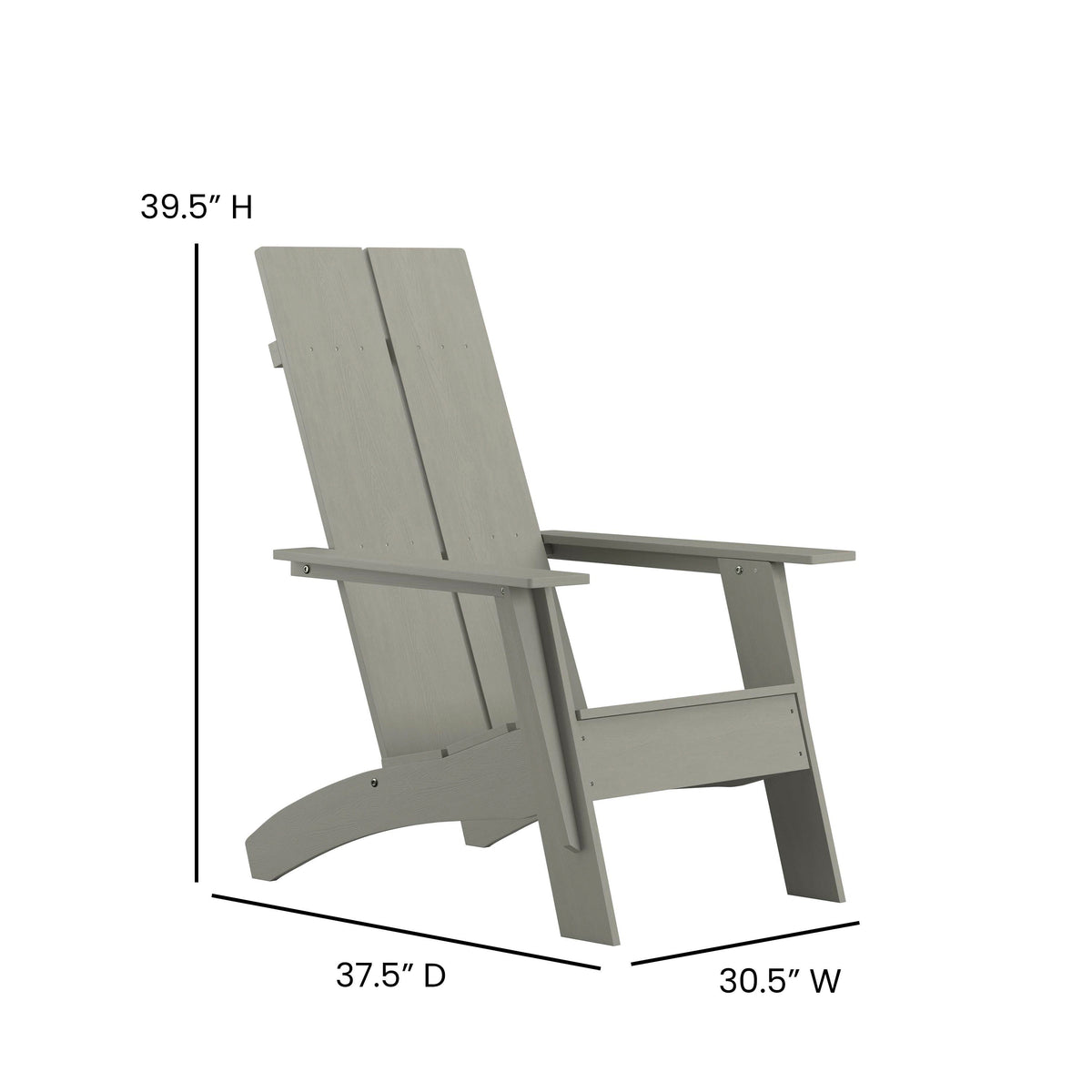 Sawyer Modern Commercial All-Weather Poly Resin Wood Adirondack Chair in Gray