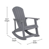 Set of 2 Savannah Commercial Grade All-Weather Poly Resin Wood Adirondack Rocking Chairs with Side Table in Gray