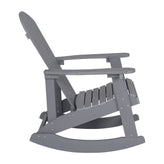 Set of 2 Savannah Commercial Grade All-Weather Poly Resin Wood Adirondack Rocking Chairs with Side Table in Gray