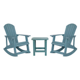 Set of 2 Savannah Commercial Grade All-Weather Poly Resin Wood Adirondack Rocking Chairs with Side Table in Sea Foam