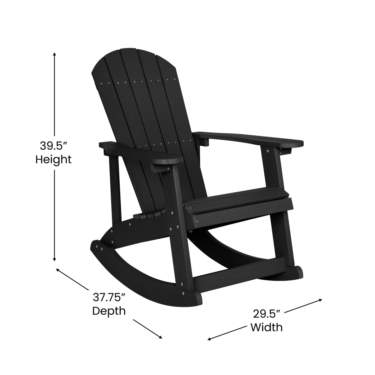 Savannah Commercial Grade All-Weather Poly Resin Wood Adirondack Rocking Chair with Rust Resistant Stainless Steel Hardware in Black - Set of 2