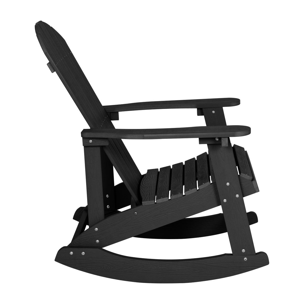 Savannah Commercial Grade All-Weather Poly Resin Wood Adirondack Rocking Chair with Rust Resistant Stainless Steel Hardware in Black - Set of 2