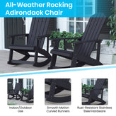 Savannah Commercial Grade All-Weather Poly Resin Wood Adirondack Rocking Chair with Rust Resistant Stainless Steel Hardware in Black