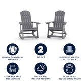 Savannah Commercial Grade All-Weather Poly Resin Wood Adirondack Rocking Chair with Rust Resistant Stainless Steel Hardware in Gray - Set of 2