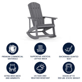 Savannah Commercial Grade All-Weather Poly Resin Wood Adirondack Rocking Chair with Rust Resistant Stainless Steel Hardware in Gray