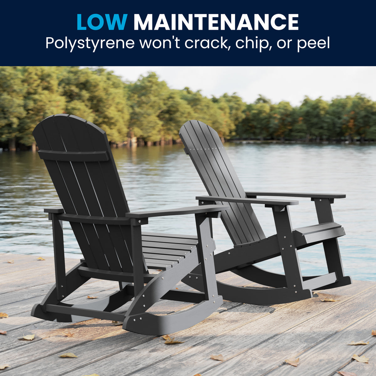 Savannah Commercial Grade All-Weather Poly Resin Wood Adirondack Rocking Chair with Rust Resistant Stainless Steel Hardware in Gray