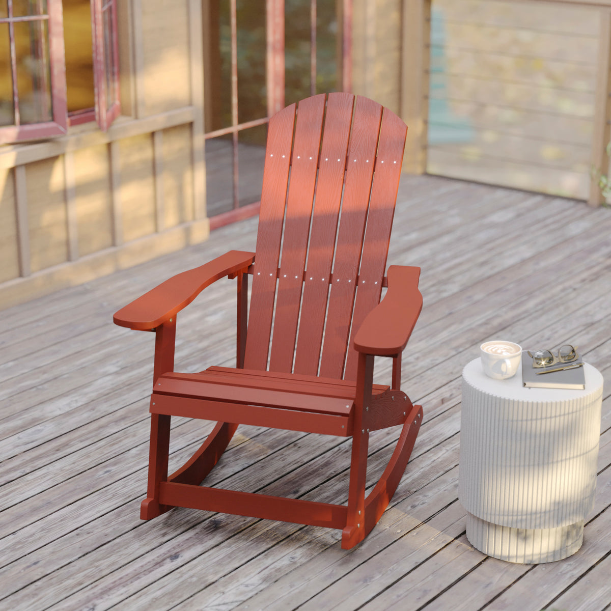 Savannah Poly Resin Wood Adirondack Rocking Chair - All Weather Red Polystyrene - Stainless Steel Hardware