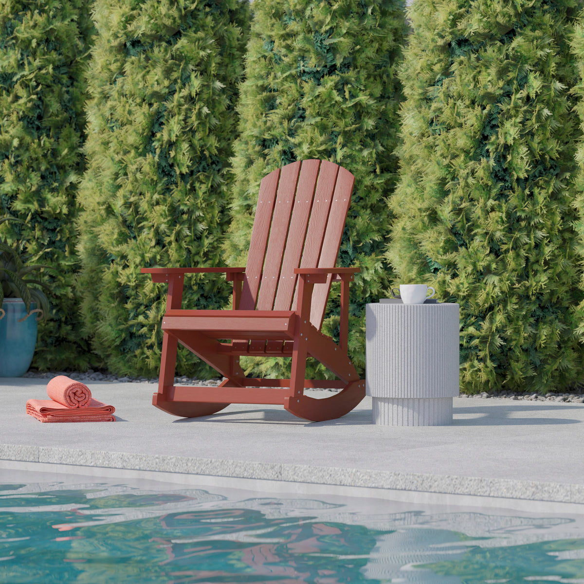 Savannah Poly Resin Wood Adirondack Rocking Chair - All Weather Red Polystyrene - Stainless Steel Hardware