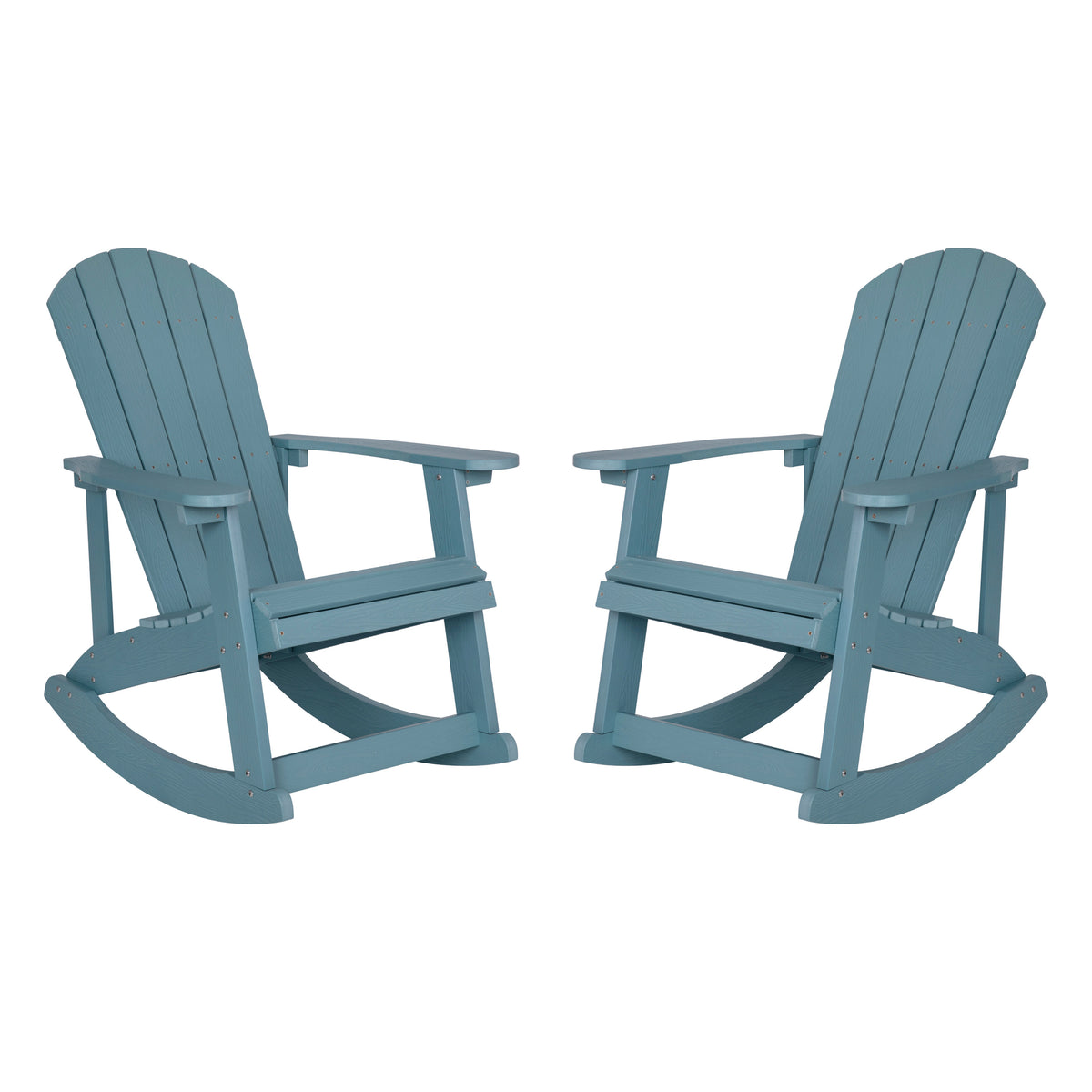 Savannah Commercial Grade All-Weather Poly Resin Wood Adirondack Rocking Chair with Rust Resistant Stainless Steel Hardware in Sea Foam - Set of 2