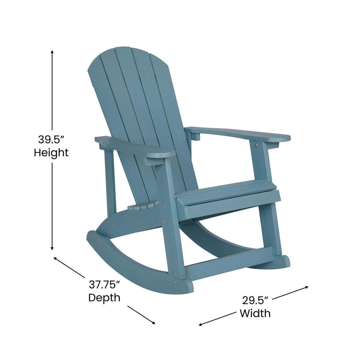 Savannah Commercial Grade All-Weather Poly Resin Wood Adirondack Rocking Chair with Rust Resistant Stainless Steel Hardware in Sea Foam