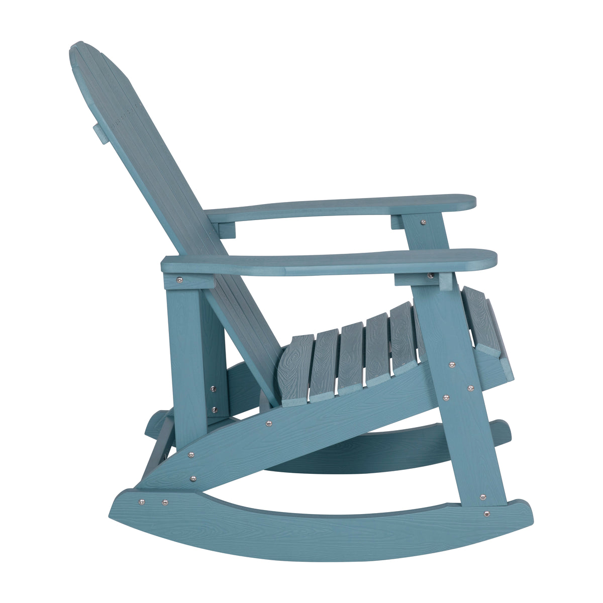 Savannah Commercial Grade All-Weather Poly Resin Wood Adirondack Rocking Chair with Rust Resistant Stainless Steel Hardware in Sea Foam