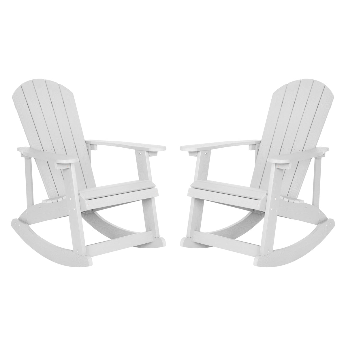 Savannah Commercial Grade All-Weather Poly Resin Wood Adirondack Rocking Chair with Rust Resistant Stainless Steel Hardware in White - Set of 2