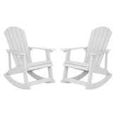Savannah Commercial Grade All-Weather Poly Resin Wood Adirondack Rocking Chair with Rust Resistant Stainless Steel Hardware in White - Set of 2