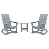 Set of 2 Gray Finn Modern Commercial Grade All-Weather 2-Slat Poly Resin Rocking Adirondack Chairs with Matching Side Table