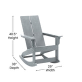 Set of 2 Gray Finn Modern Commercial Grade All-Weather 2-Slat Poly Resin Rocking Adirondack Chairs with Matching Side Table