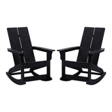 Finn Modern Commercial Grade All-Weather 2-Slat Poly Resin Rocking Adirondack Chair with Rust Resistant Stainless Steel Hardware in Black - Set of2