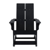 Finn Modern Commercial Grade All-Weather 2-Slat Poly Resin Rocking Adirondack Chair with Rust Resistant Stainless Steel Hardware in Black - Set of2