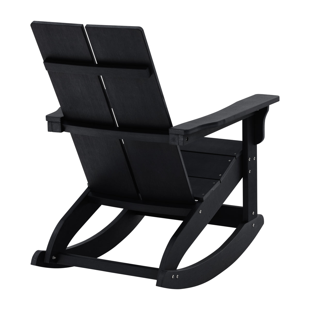 Finn Modern Commercial Grade All-Weather 2-Slat Poly Resin Rocking Adirondack Chair with Rust Resistant Stainless Steel Hardware in Black - Set of2
