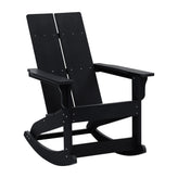 Finn Modern Commercial Grade All-Weather 2-Slat Poly Resin Wood Rocking Adirondack Chair with Rust Resistant Stainless Steel Hardware in Black