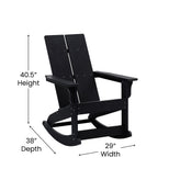 Finn Modern Commercial Grade All-Weather 2-Slat Poly Resin Wood Rocking Adirondack Chair with Rust Resistant Stainless Steel Hardware in Black