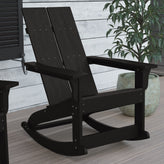 Finn Modern Commercial Grade All-Weather 2-Slat Poly Resin Wood Rocking Adirondack Chair with Rust Resistant Stainless Steel Hardware in Black