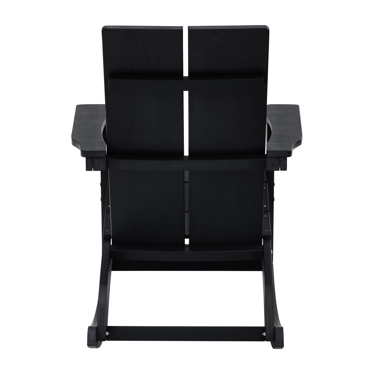 Finn Modern Commercial Grade All-Weather 2-Slat Poly Resin Wood Rocking Adirondack Chair with Rust Resistant Stainless Steel Hardware in Black