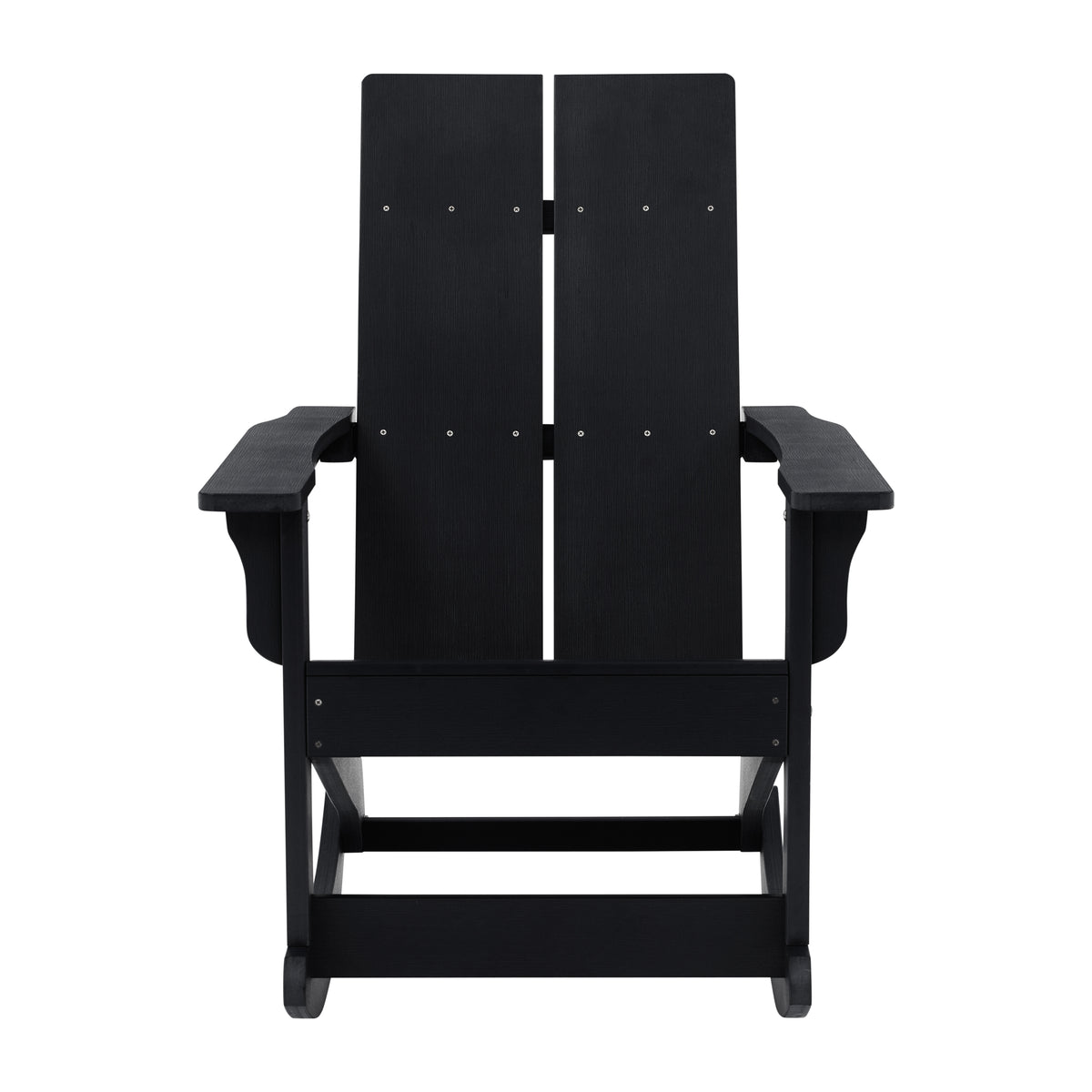 Finn Modern Commercial Grade All-Weather 2-Slat Poly Resin Wood Rocking Adirondack Chair with Rust Resistant Stainless Steel Hardware in Black