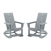 Finn Modern Commercial Grade All-Weather 2-Slat Poly Resin Rocking Adirondack Chair with Rust Resistant Stainless Steel Hardware in Gray - Set of2