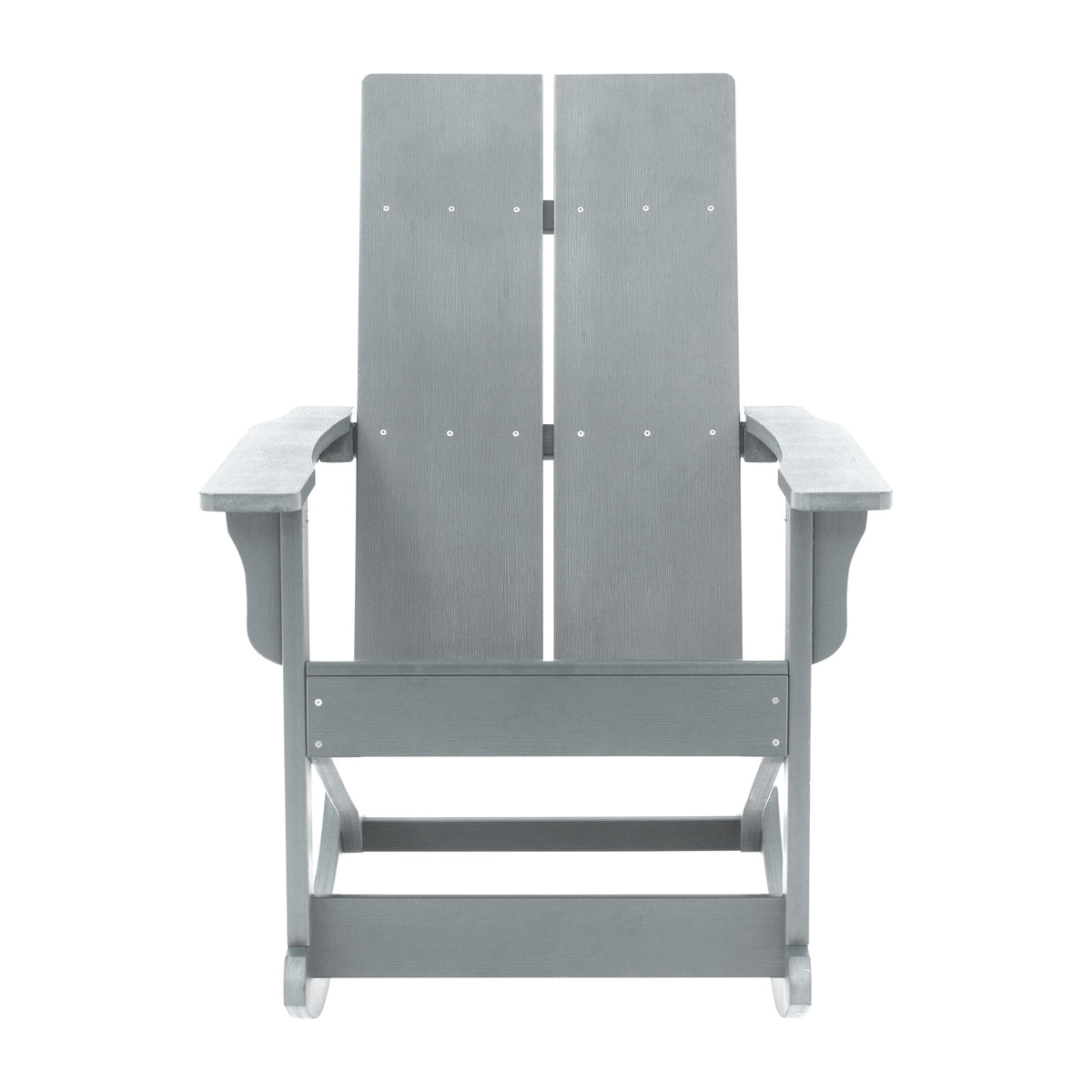 Finn Modern Commercial Grade All-Weather 2-Slat Poly Resin Rocking Adirondack Chair with Rust Resistant Stainless Steel Hardware in Gray - Set of2
